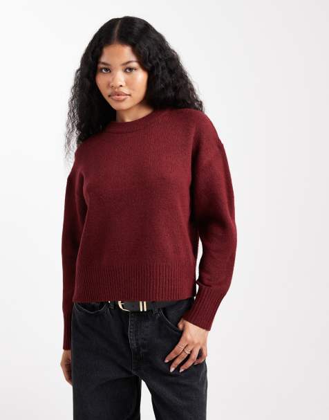 New Look Petite crew neck jumper in burgundy - view 1