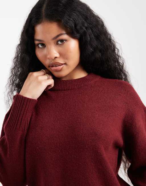New Look Petite crew neck jumper in burgundy, 4 of 4