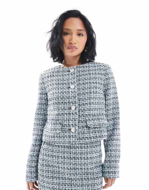 New Look Petite cropped boucle jacket co-ord in blue - view 1