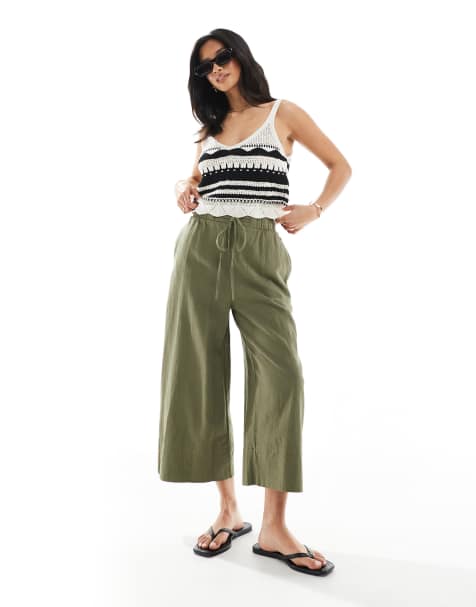 New Look Petite – Cropped-Hose in Khaki aus Leinen - view 1