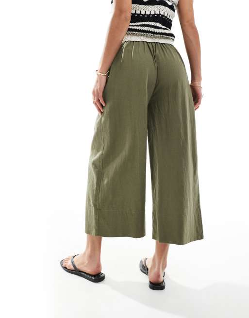 New Look Petite – Cropped-Hose in Khaki aus Leinen, 4 von 5