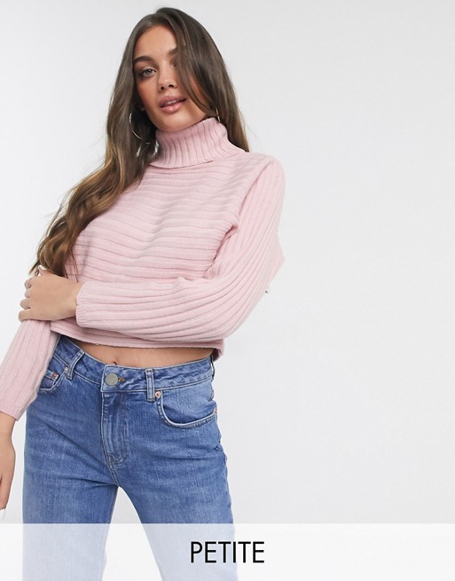 New Look Petite cropped roll neck jumper in pale pink