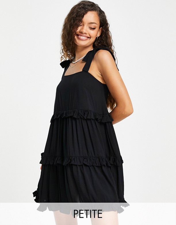 New Look Petite – Czarna warstwowa sukienka mini z falbanką Black Cieszyć Się 