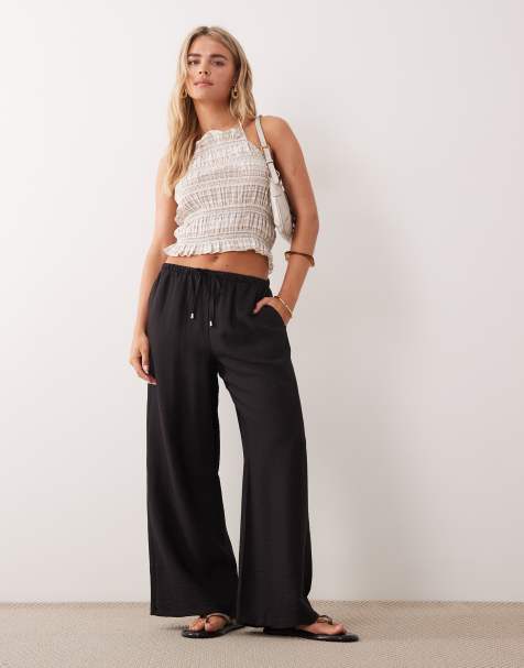 New Look Petite – Czarne spodnie z szerokimi nogawkami z tkaniny - view 1