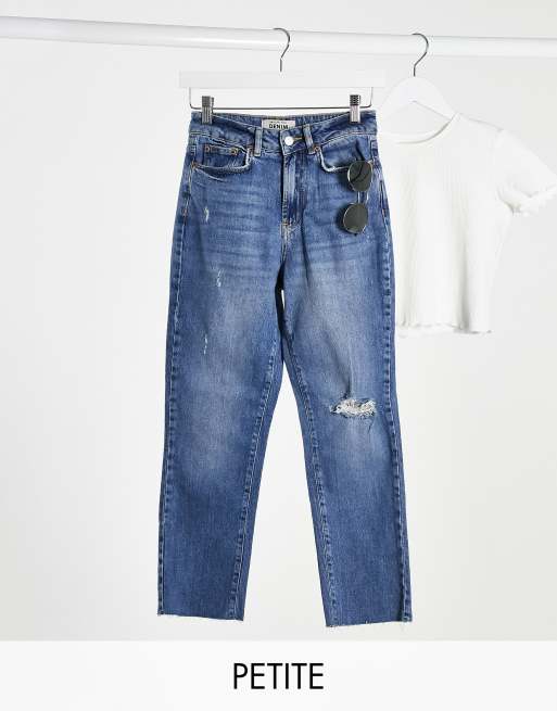 New Look Petite - Distressed jeans met rechte pijpen in middenblauw