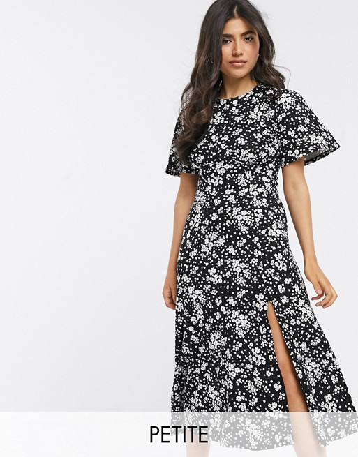 New Look Petite ditsy midi tea dress in black floral