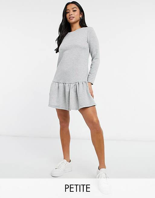 New Look Petite drop hem sweatshirt dress in light grey