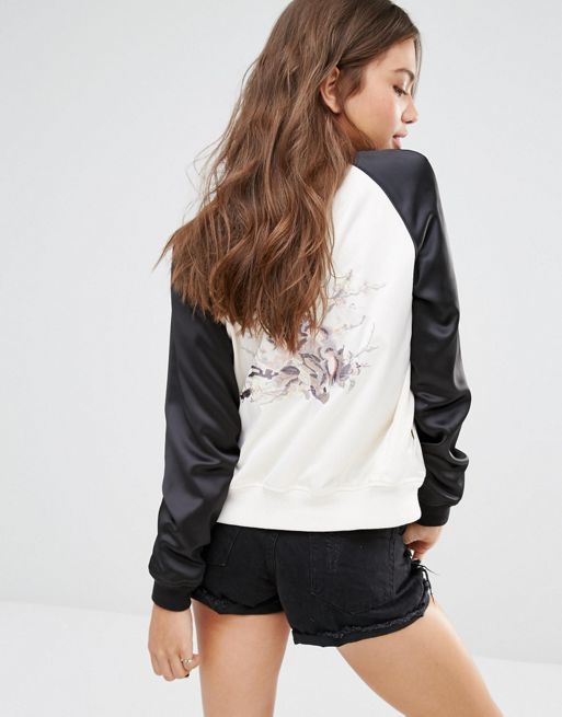 New Look Petite Embroidered Back Contrast Bomber Jacket