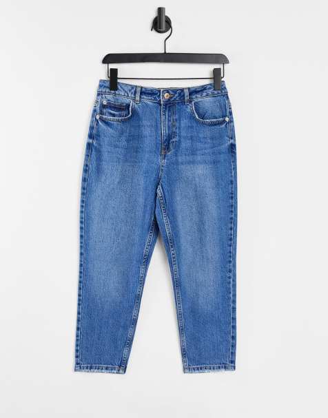 New Look Petite embroidered pocket mom jeans in mid blue - view 1