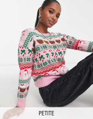 New Look Petite fairisle Christmas jumper in pink