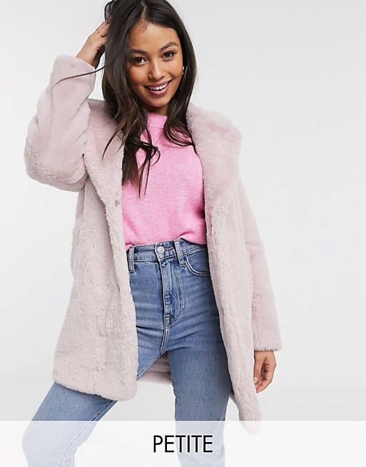 New Look Petite Faux Fur Coat In Pale, Light Pink Faux Fur Coats