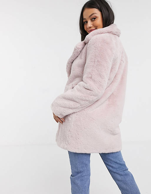 Petite Faux Fur Coat In Pale Pink Asos, Petite Pale Pink Faux Fur Coat