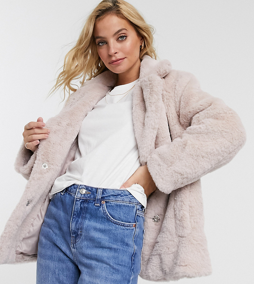 New Look Petite faux fur coat in pale pink