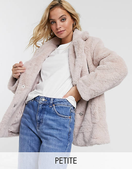 New Look Petite Faux Fur Coat In Pale, Petite Pale Pink Faux Fur Coat