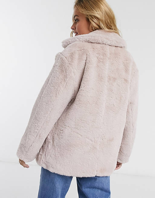 New Look Petite Faux Fur Coat In Pale, Petite Pale Pink Faux Fur Coat