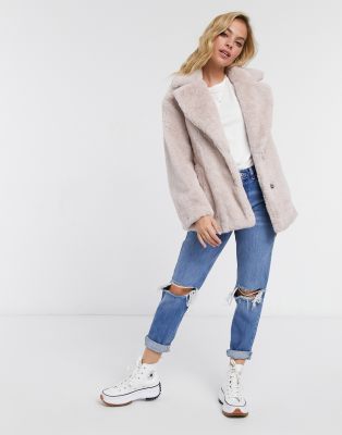 petite pale pink faux fur coat