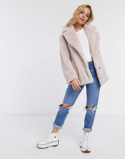 Petite pale pink outlet faux fur coat