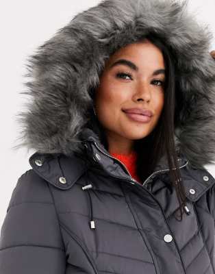 fitted coat with fur hood