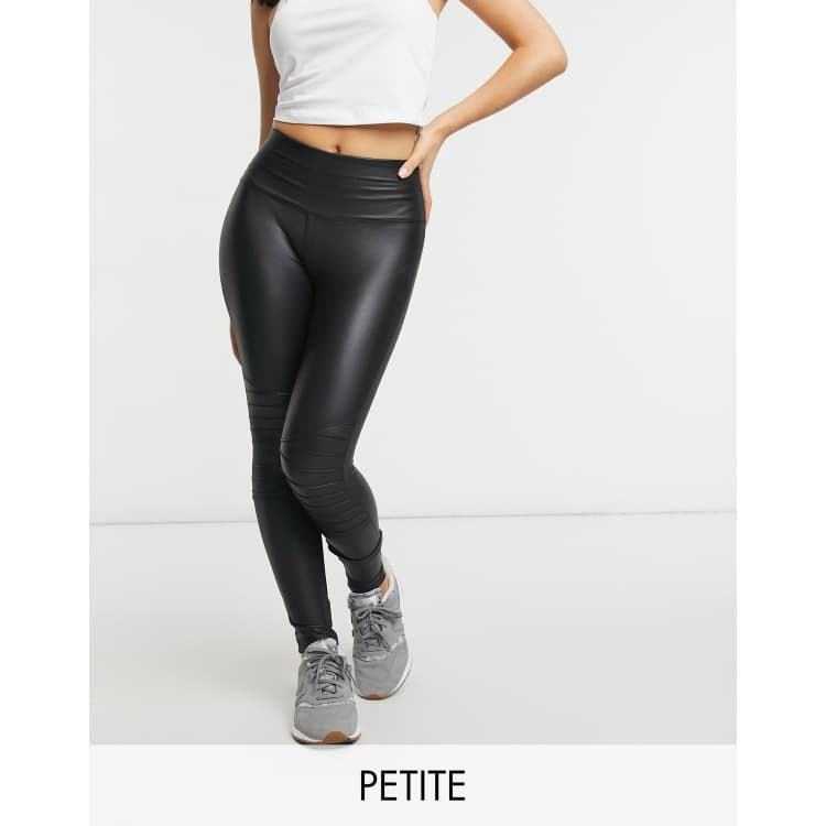 New Look Petite faux leather biker leggings in black