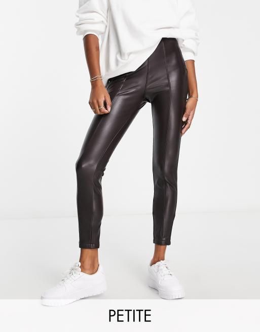 New Look Petite faux leather leggings in brown