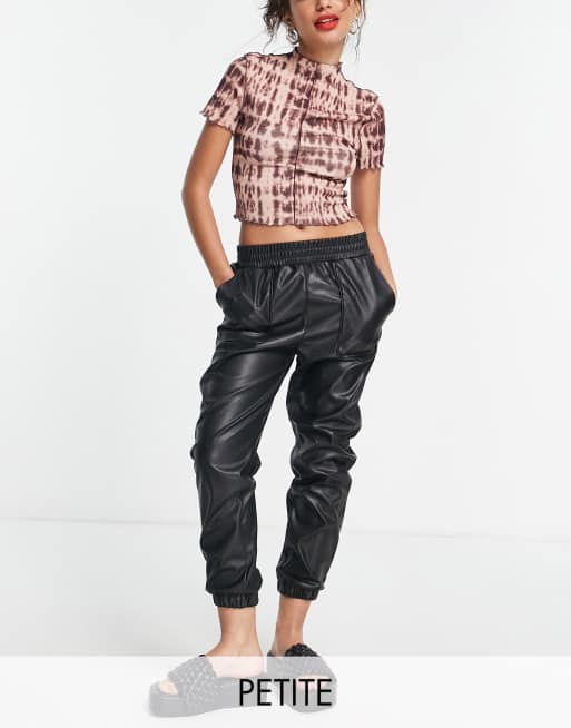 New Look Petite faux leather trackies in black