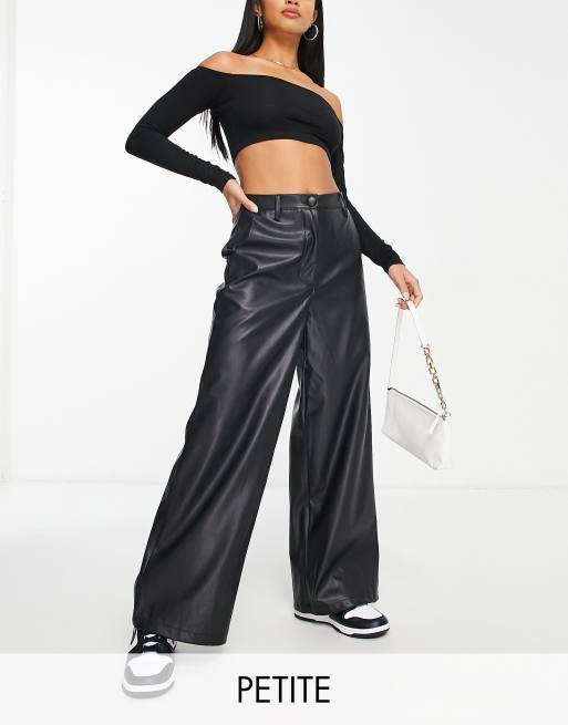 New Look Petite faux leather wide leg pants in black