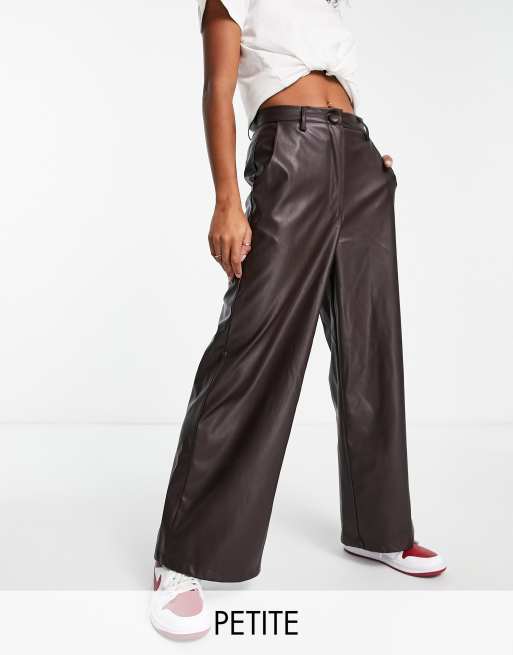 Petite Faux Leather High Waisted Wide Leg Pants