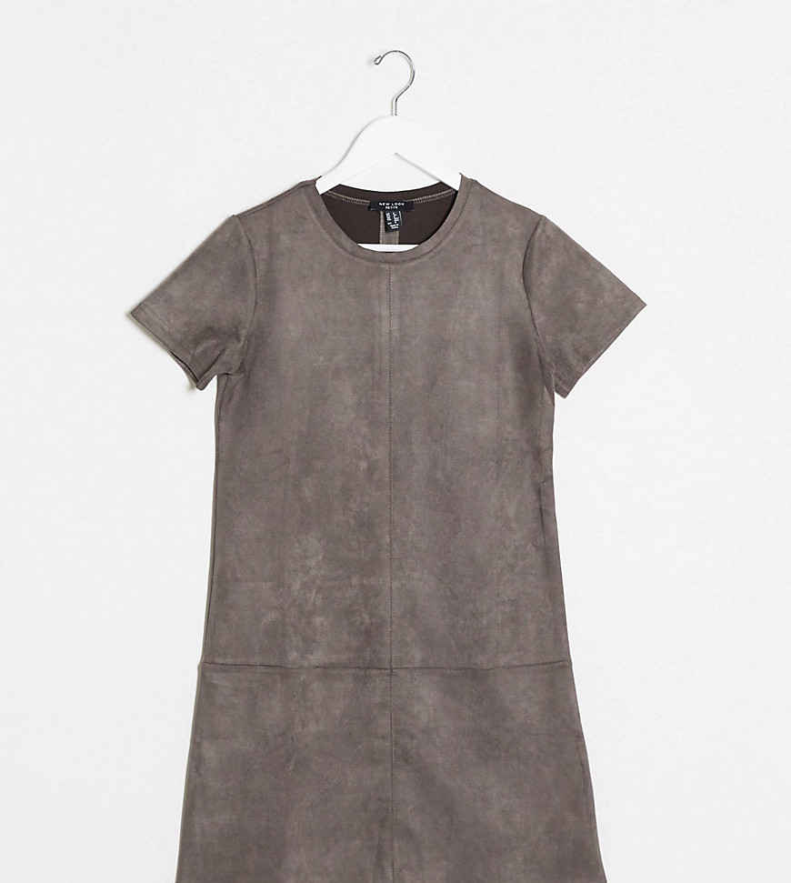 New Look Petite faux suede mini dress in grey