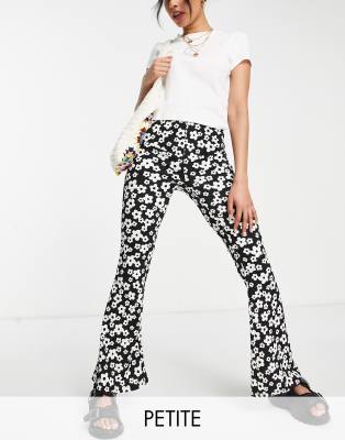 New Look Petite flare pants in black retro floral print