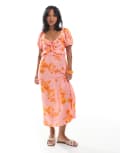 [New Look Petite] New Look Petite floral milkmaid midi dress in pink 14 79-Pink Pattern