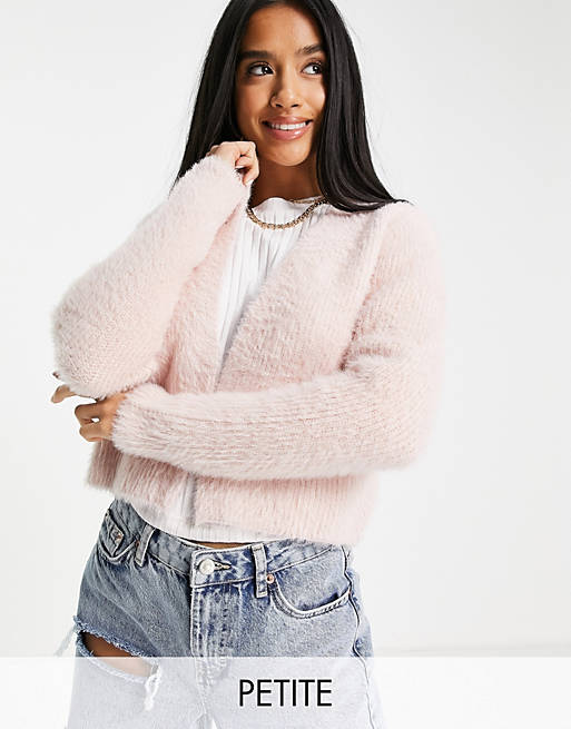  New Look Petite fluffy co-ord cardi set in pale pink 