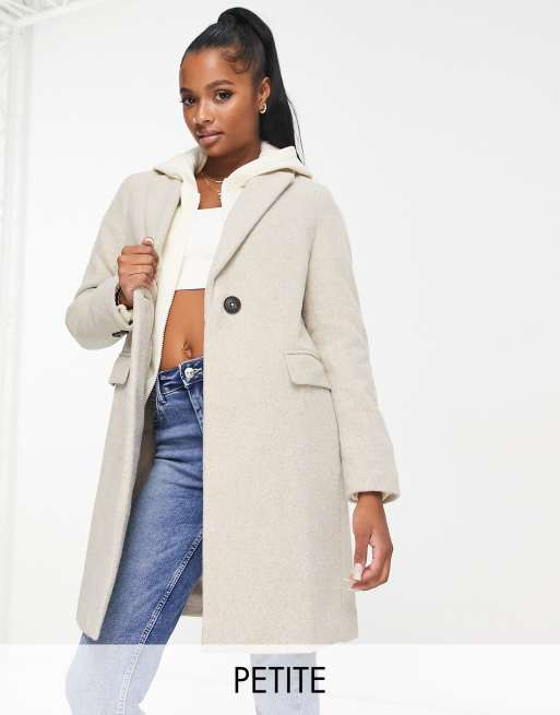 New look petite button front coat store in oatmeal