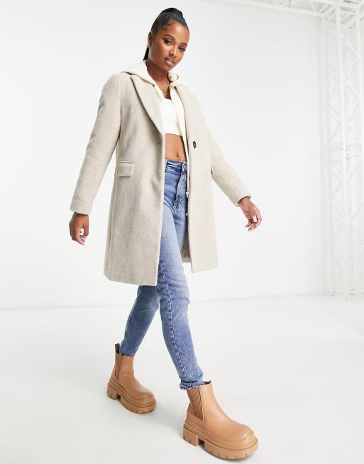 New look petite button front coat store in oatmeal