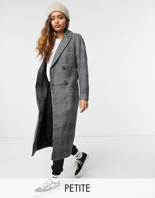 New Look Petite formal maxi coat in grey check