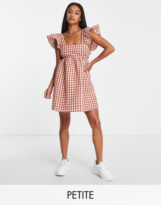 Ruffle shoulder 2024 gingham mini dress