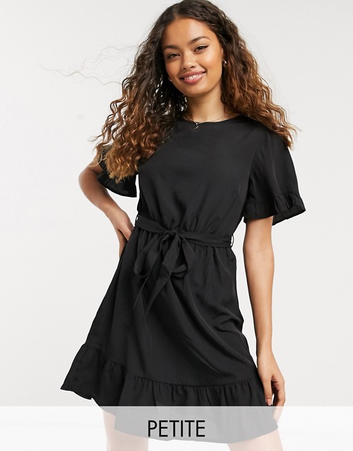 New Look Petite frill sleeve mini dress in black