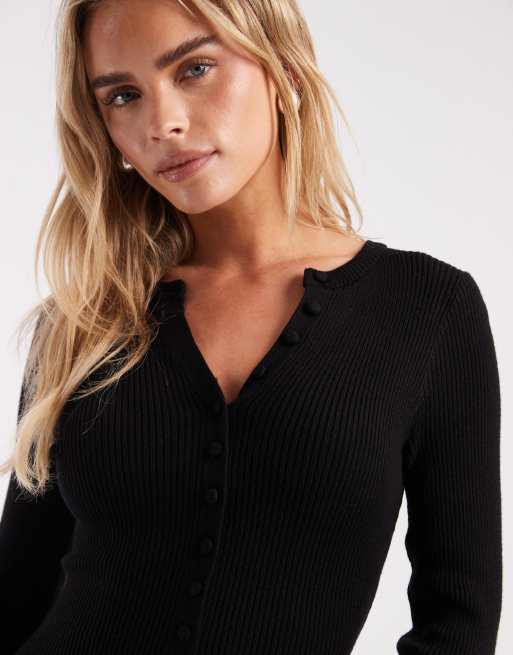 New Look Petite - Gebreide midi-jurk met knoopsluiting in zwart, 4 van 4