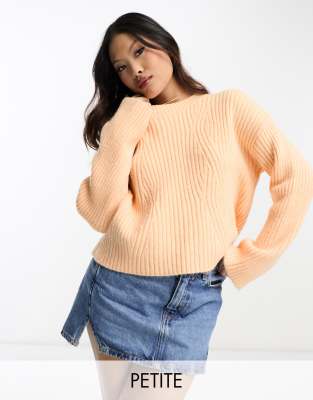 New Look Petite - Gerippter Pullover mit kurzem Schnitt in Pfirsich-Orange