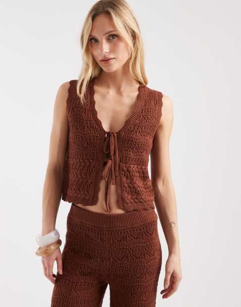 New Look Petite - Gilet in maglia color ruggine allacciato sul davanti in coordinato - view 1