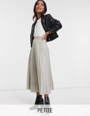 Petite glitter pleated midi skirt 