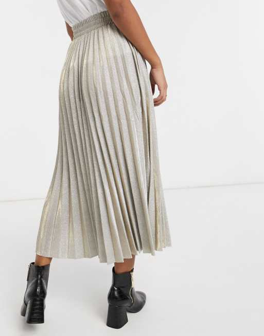 Silver glitter outlet pleated midi skirt