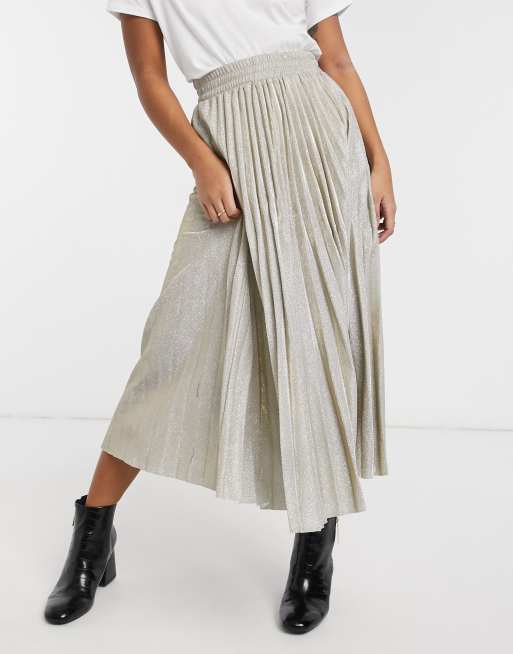 Gold pleated midi discount skirt new look