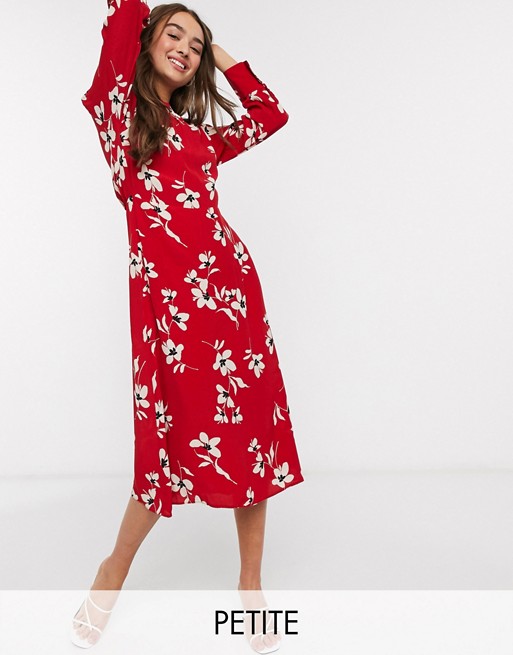 New Look Petite high neck midi dress in red pattern