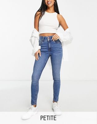 New Look Petite highwaist skinny jean in mid blue - ASOS Price Checker