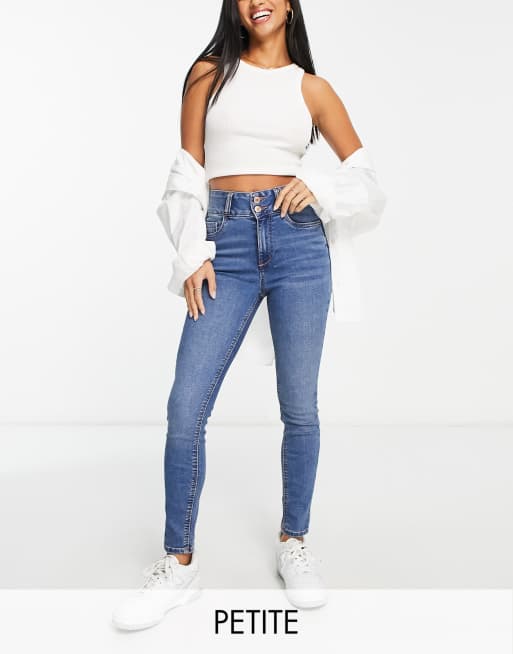 der Fantasi krystal New Look Petite highwaist skinny jean in mid blue | ASOS