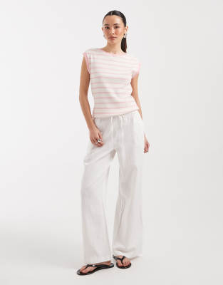 New Look Petite - Hose aus Leinen in Weiß mit weitem Bein