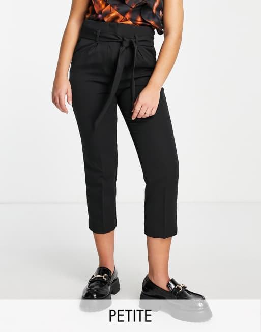 New Look Petite – Hose mit Taillenschnürung und weitem Bein in Schwarz