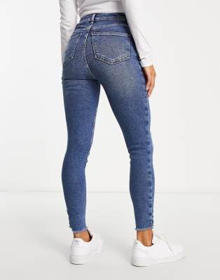 Jean Skinny New Look - Taille 10, Genoux Déchirés, Bleu - Occasion Très Bon état