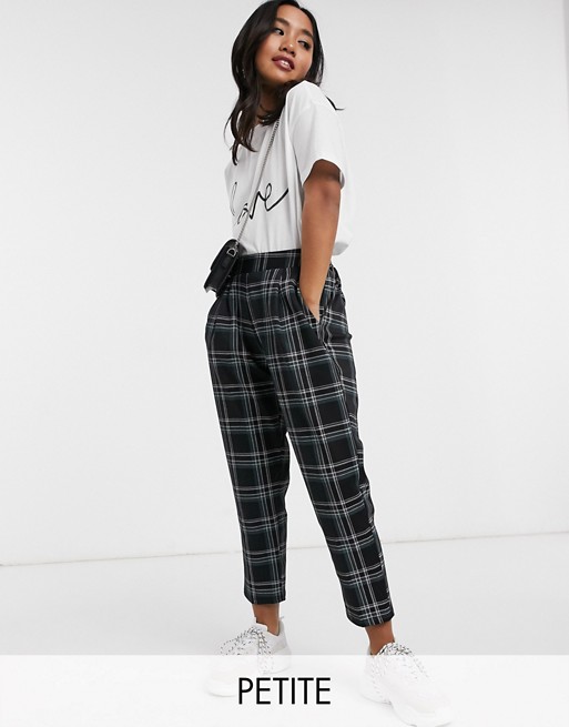 New Look Petite jersey check trousers in black
