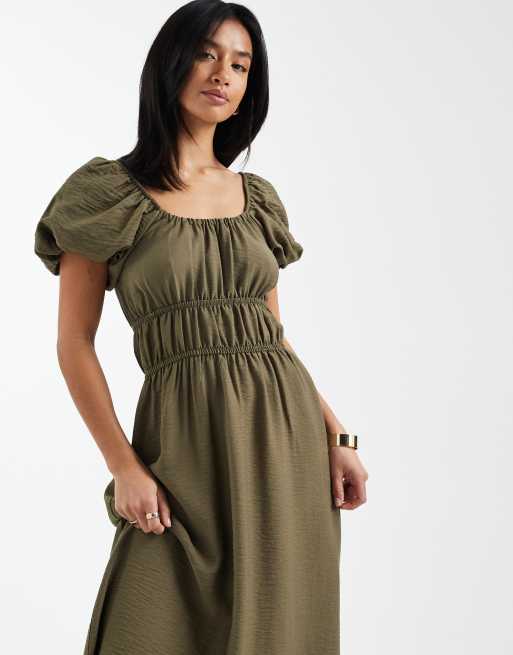 New Look Petite - Kakifarvet milkmaid-midikjole, 2 af 4